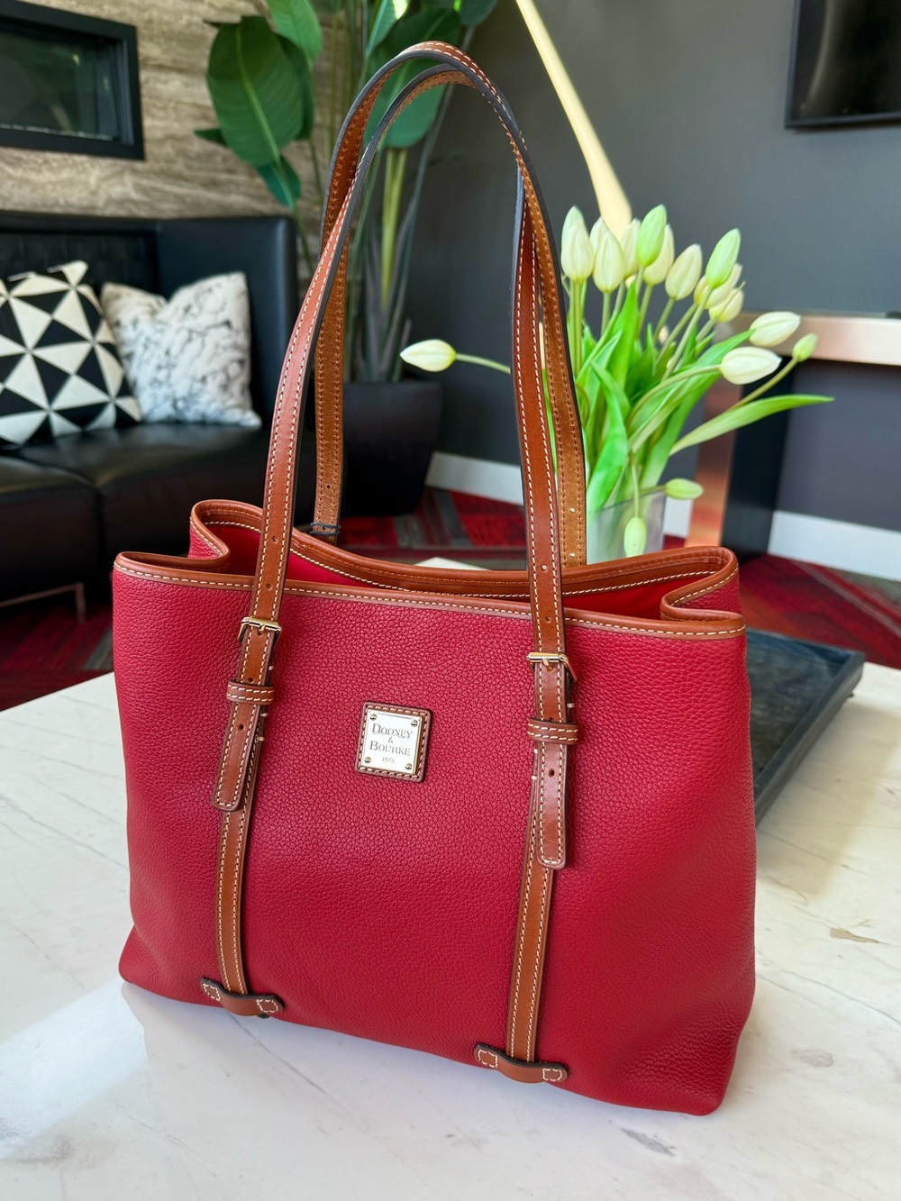 New Dooney & Bourke Side Snap Pebble Grain Leather Tote Red - Picture 13 of 16